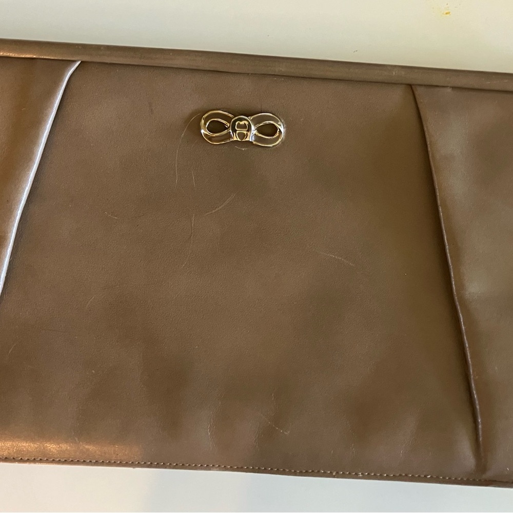 Etienne Aigner Brown Leather Clutch with Infinity Logo